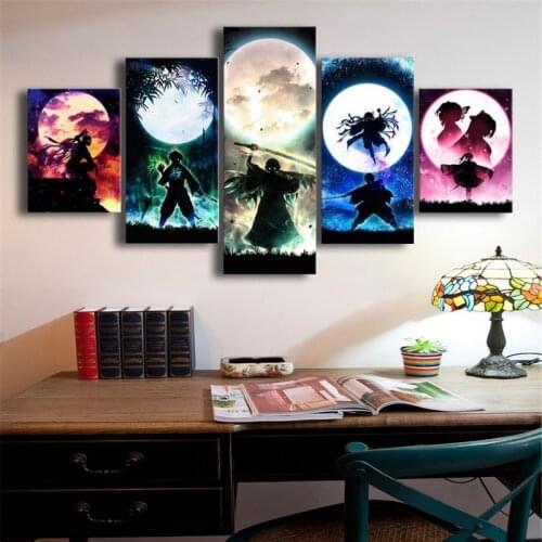 5 Pcs Anime Canvas Posters Wall Art Demon Slayer Pictures for Living Room Bedroom Home Decoration Modern Paintings