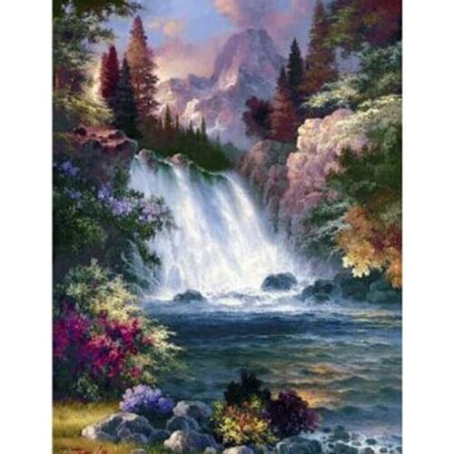 5D DIY Landscape Painting Diamond Painting Square/Round Diamond Mountain Waterfall Picture Cross Stitch Decoration Artwork TX080