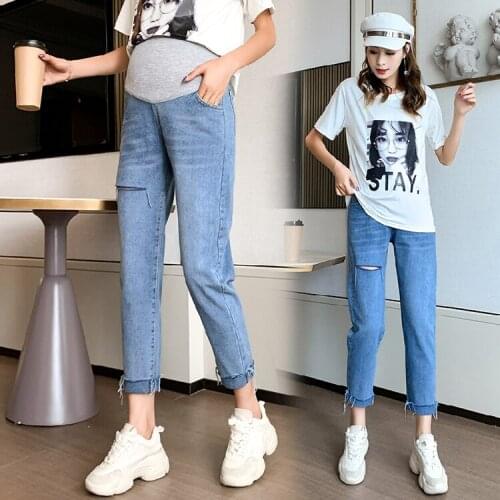 806# Maternity pants Spring Autumn Maternity Jeans Belly Support Pants Support Abdomen Elastic Waist Maternity Trousers
