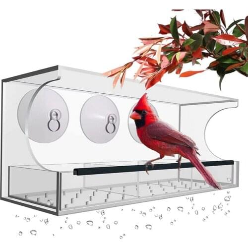 Acrylic Window Bird Feeder Outdoor Squirrel Proof Bird House Feeders with Detachable Feeding Tray and Strong Suction Cups