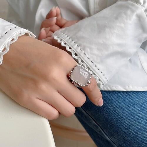 Authentic S925 Sterling Silver Fine Jewelry Pink Rose Quartz Square ring Adjust Women TLJ1624