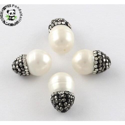 10pcs Drop Polymer Clay Rhinestone White Pearl Beads for jewelry making Necklace Accessories,14~16x9~10mm, Hole: 0.5mm F60