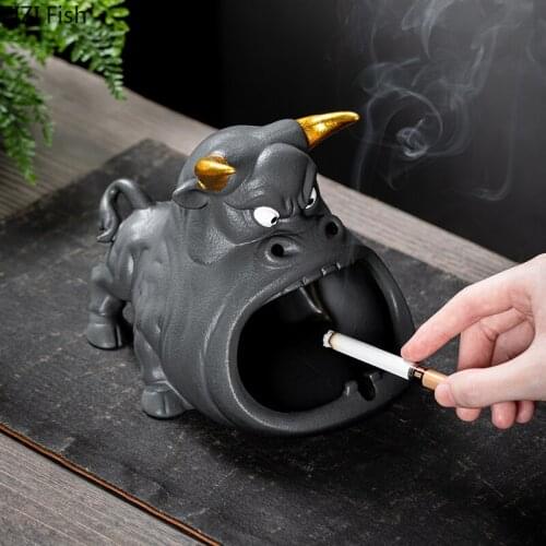Household Cute Cartoon Cow Ashtray Modern Large Capacity Personalized Animal Ceramic Ashtray Windproof Dustproof Home Decoration