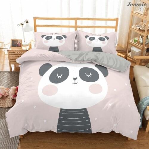Cartoon Cute Panda Bedding Set Pink Duvet Cover For Kids Gift Bamboo Quilt Cover Microfiber Single Double Queen Bedclothes