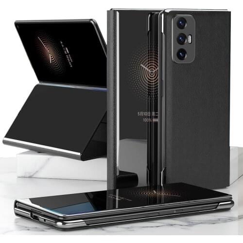For Xiaomi Mi Mix Fold, Luxury Smart Mirror Screen Touch Flip Plating Hard Leather Case Cover