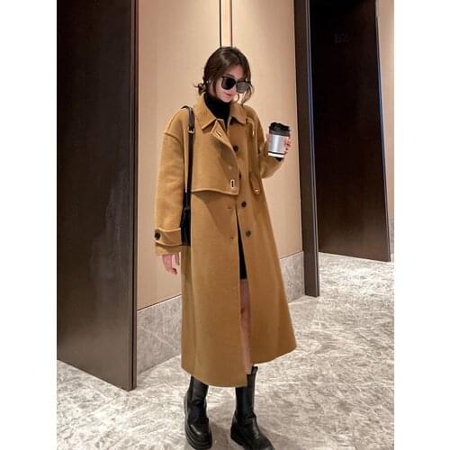 Double sided tweed coat womens new Korean version in autumn and winter 2021 small high-end cashmere temperament loose tweed