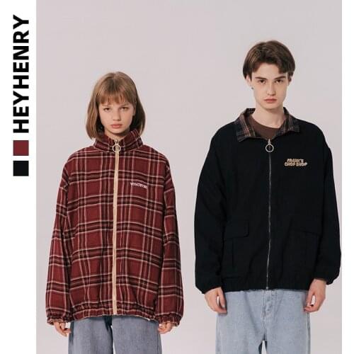 Y two sides wear Plaid port style loose work jacket mens wear autumn 2020 new Korean jacket fashion