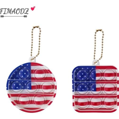 FIMAODZ Push Bubble Sensory Toy American Flag Keychain Stress Relief Fidget Cartoon Baby Figure Key Chain Rings Kids Gift