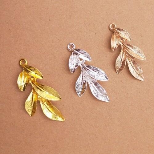 20PCS 47*23mm Metal Alloy Gold/KC Gold/Silver Color Leaves Branch Pendant Charm Findings For Jewelry Making