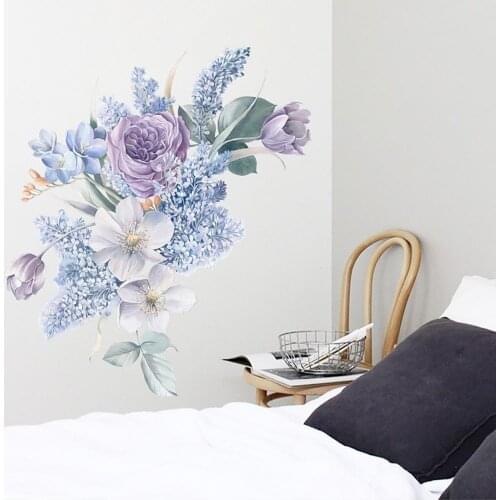 FX-D84 Purple Flower Print Waterproof Window Glass Decal Interior Wall Sticker Christmas Decoration For Home Decor