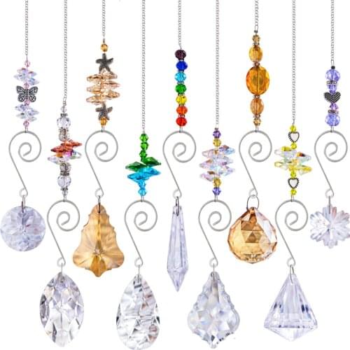 H&D 9pcs Hanging Crystals Chandelier Prisms Ornament Rainbow Maker Sun Catchers for Gift,Garden Decoration,Window,Home,Plants