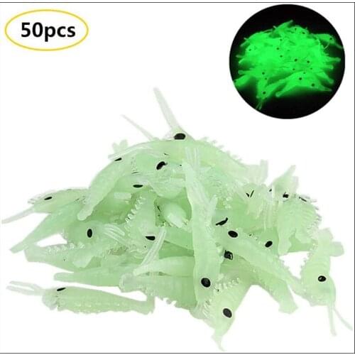 50pcs Simulation Shrimp Lure Fishing Bait Soft Lure Worms Glow Shrimps Fishing Lures for Bass Crappie Fishing Lures 3.5cm