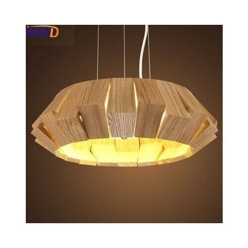 IWHD Wood Led Hanging Lights Modern Fashion Restaurant Lamparas de techo colgante moderna Creative Living Room Hanglamp Lustre
