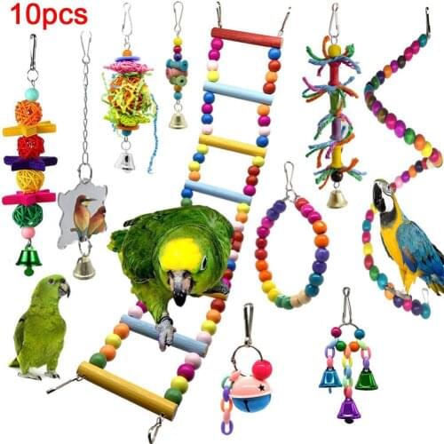 10 Bird Cage Reliable And Chewable Swing Type For Parrots Hanging Chewing Bridge With Bells Colorful Ladder Entertainment Toys