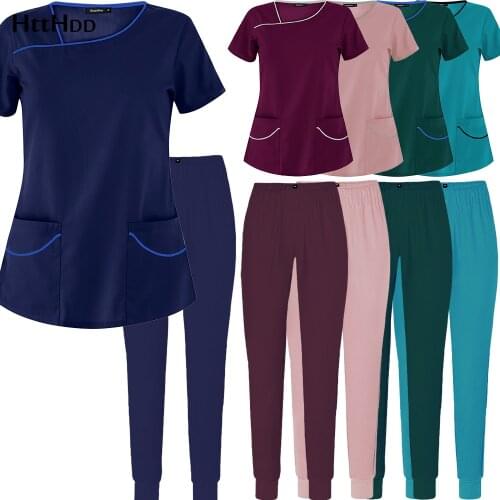 Clinic Nursing Surgical Uniform Clinical Medical Workwear Jogger Sports Suit Healthy Slim Fashion Elastic Scrub Short Sleeve Set