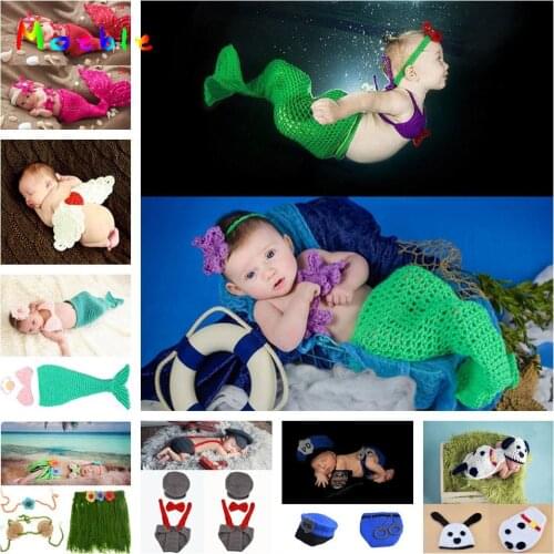 Baby Girl Mermaid Costume Set Newborn Photography Props Infant Girl Outfits Crochet Headband Cocoon Set MZS-14019