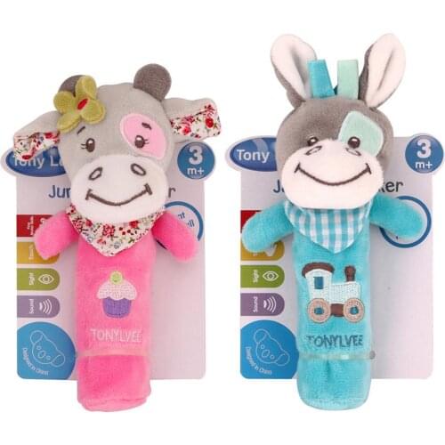 Newborn Baby Rattle Doll Hand Rattle Graping BB Stick Plush Cow Animal Doll Crib Bed Hanging Toy Length 17cm
