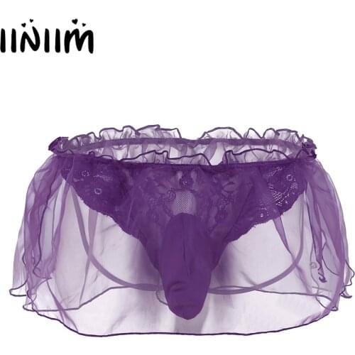 Hot Sales Men Lingerie Lace Flower Organza G-string Bikini Underwear Underpants with Bulge Pouch String Homme Sissy Panties