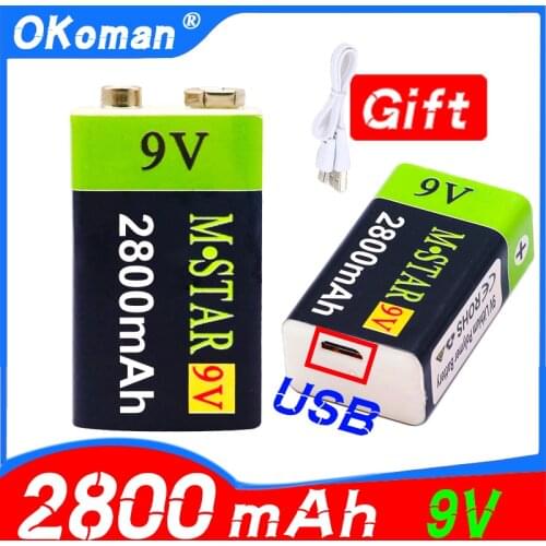 High Capacity USB Battery 9V 2800mAh Rechargeable Li-ion Battery USB Lithium Battery for toy remote control drop shipping