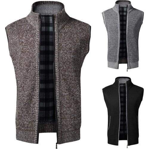 Fashion Fleece Sweater Vests Men Casual Knitted Cardigan Waistcoat Mens Windproof Sleeveless Jackets Solid ropa de invierno