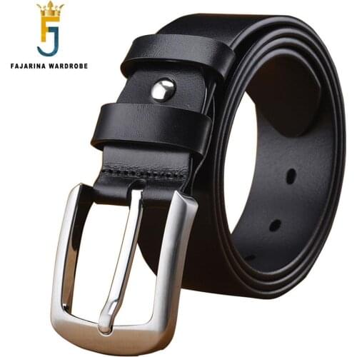 FAJARINA Mens Retro 38mm Width Belt Quality Luxury Styles Black Genuine Leather Clasp Buckle Belts for Men Leather Man NW0105