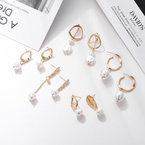 2020 New Women Fashion Korea charms Gold Geometric Irregular Circle Square Natural Freshwater Pearl Earrings for Women Girl Gift