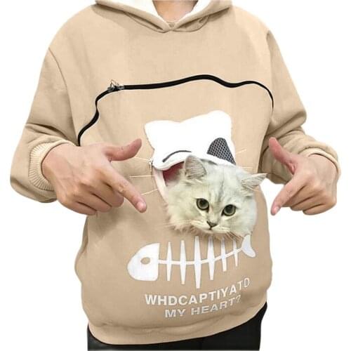 Womens 2021 summer new kangaroo dog pet paw pullover hug bag sweatshirt pocket animal ears hoodie solid color sweater