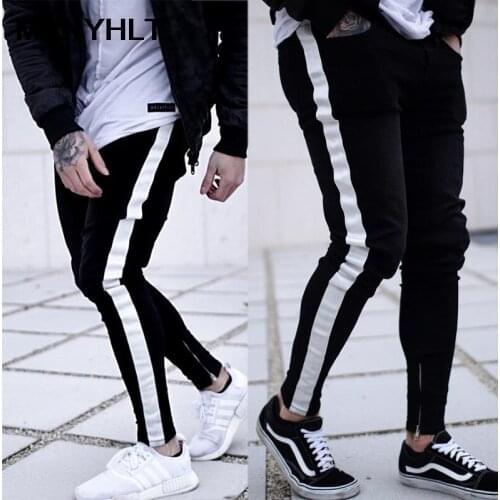 New Mens Clothing Gothic Style Skinny Jeans Pure Black Small Feet Zipper Pants Slim Fashion Casual Pants Streetwear Men