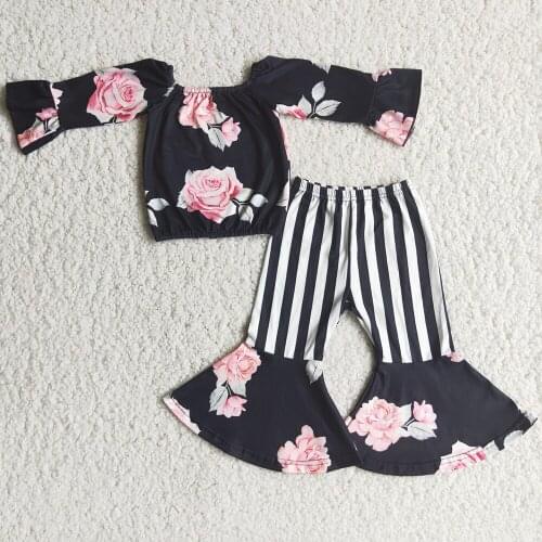 New Fashion Infant Baby Girl Clothing Sets Tunic Flowers Boutique Kids Clothing Toddler Baby Outfit Wholesale Children Clothes