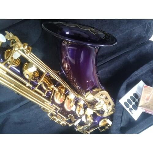 New Listing Tenor Saxophone Purple Color Gold Keys Sax Tenor Mouthpiece Ligature Reeds Neck Musical Instrument With Canvas Case