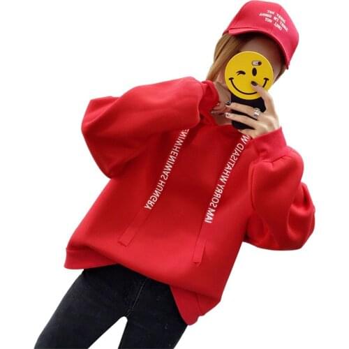 2017 New Autumn Winter Fashion Letter Thick Women Sweatshirts Casual Ribbon Pullovers Coats Loose Drop-Shoulder Hooded Coat Mw62