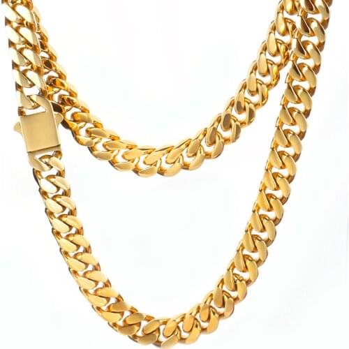 OMKAIMING New Button Stainless Steel Necklaces for Men Women Hip-Hop Waterproof Curb Cuban Link Chain Fine Polishing Jewelry