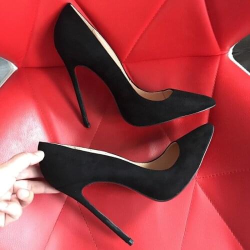 Sexy Black Suede Women Dress Shoes 8 10 12cm Stiletto Heels Pointed Toe Celebrating Pumps Shallow Cut Women Outfit High Heels