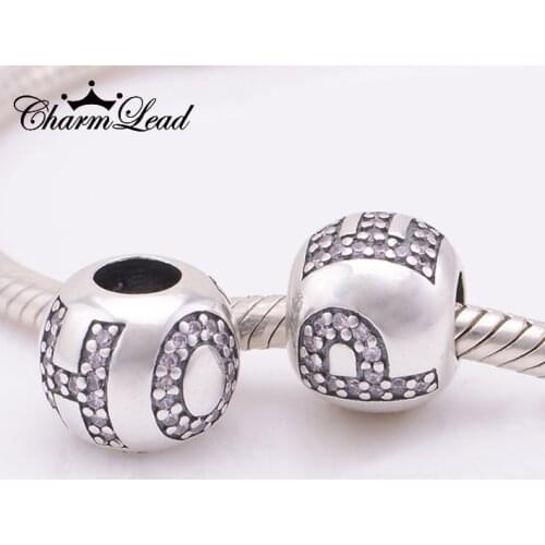 Fits Pandora Charms Bracelet Authentic 925 Sterling Silver Beads Pave Ball Hope Letter Charm DIY Jewelry Making Charmlead