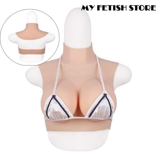 Crossdressing Realistic High Neck Silicone Fake Boobs B-G Cup Breast Form Crossdresser Drag Queen Shemale Cosplay Male to Female