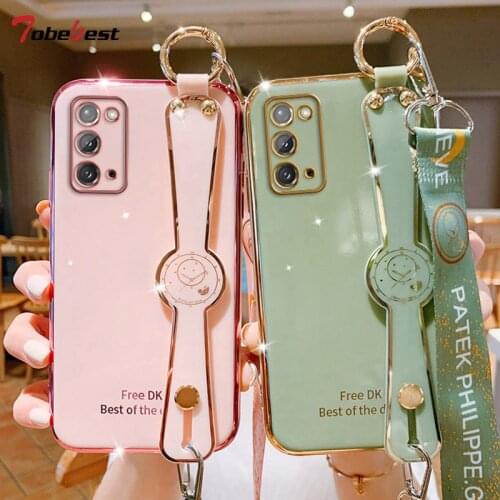 Lanyard Wrist Strap Hand Band Plating Silicone Case For Samsung Galaxy Note 20 Ultra 10 Plus 9 8 Coque Soft TPU Cover