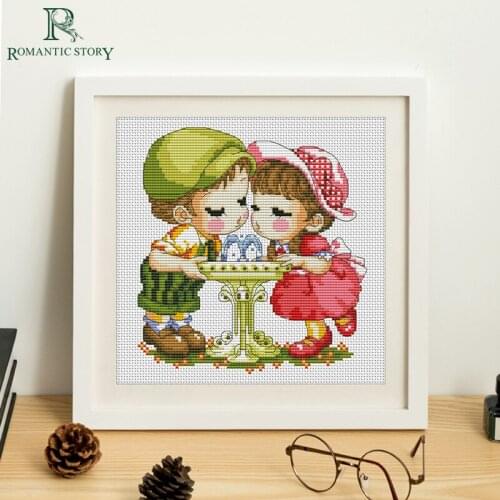 Romantic Story DIY Cross Stitch Kits Cartoon Character Celebrates Birthday Pattern Beginners Starter Embroidery Pattern Art Wall