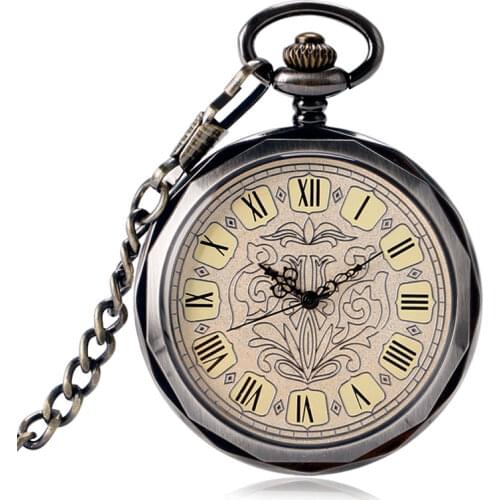 Luxury Exquisite Roman Numbers Dial Pocket Watch Mechanical Hand Wind Fob Watches For Men Women Necklace Clock Accessory Gift