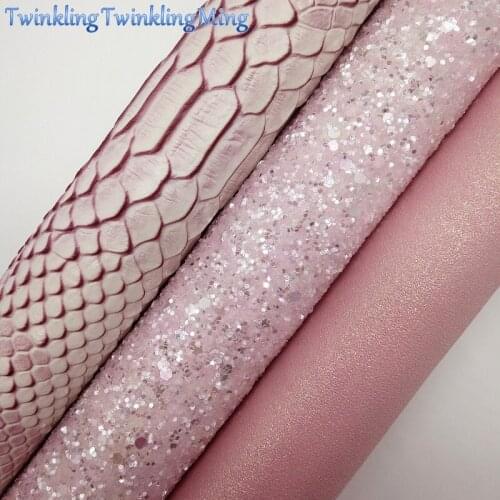 PINK Glitter Fabric, Sparkle Faux Fabric, Snake Synthetic Leather Fabric Sheets For Bow A4 21x29CM Twinkling Ming XM762