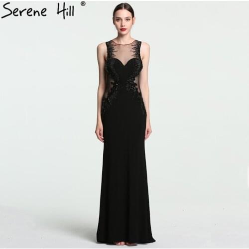Sexy Black Sheer Mermaid Long Evening Dresses 2020 New Crystal Floor Length Prom Dress Party Gown Vestido De Festa Longo BLA6132