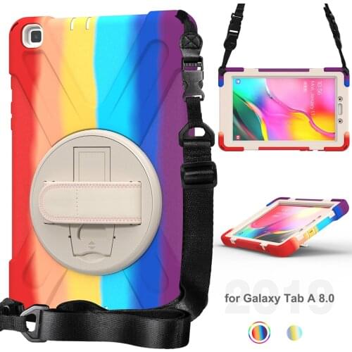 Premium Silicone Case with 360 Rotating Hand Strap Kickstand for Samsung Galaxy Tab A 8.0 2019 T290 T295 Shockproof Cover+Pen