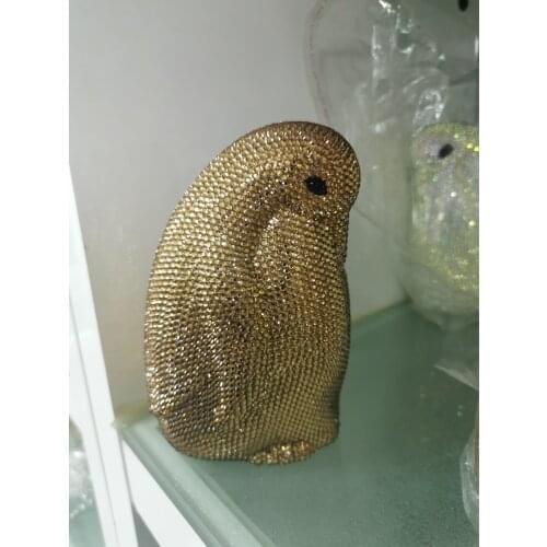 XIYUAN Penguin Dazzling Pink Crystal Clutch Bag Gold Evening Bags Purse Bag Women Formal Dinner Handbag Wedding Bridal Bag Purse