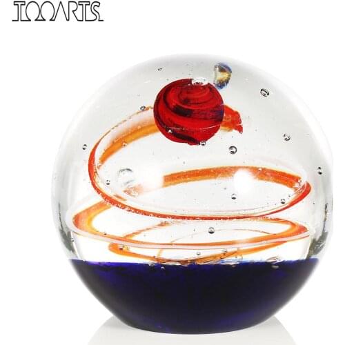 Tooarts 10CM Diameter Glass Star Ball Glass Sculpture Hand Blown Art Glass Table Top Sculpture Paperweight Home Decoration Gifts
