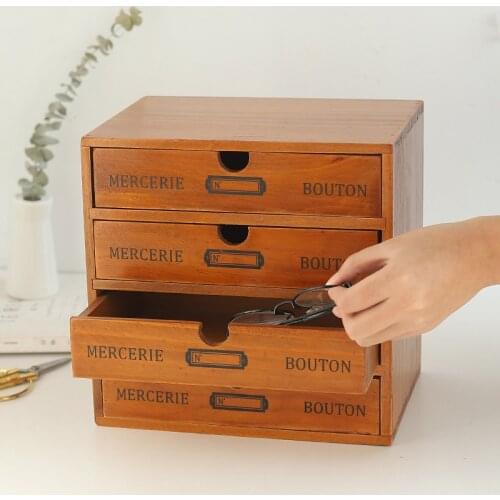 Vintage Wooden Box Storage Drawer Wooden Chest Of Drawers Jewelry Cosmetics Organizer Office Home Decoration Desktop Storage Box
