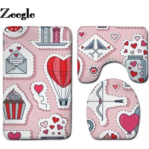 Absorbent Bath Mat Cartoon Style Bathroom Carpet Rug Waterproof Toilet Mat Anti-slip Floor Carpet Set and U-Shaped Toilet Rug