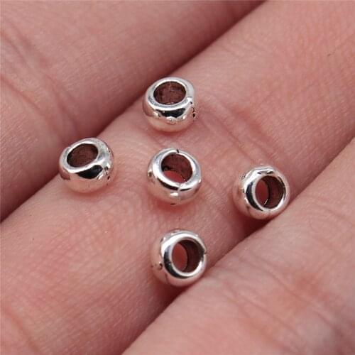 WYSIWYG 50pcs 5x5x3mm Round Spacer Beads Charm Antique Silver Color Spacer Beads Fit Jewelry Making Bracelet Findings Charm