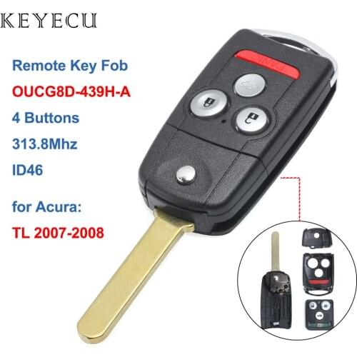 Keyecu Replacement Remote Car Key Fob 4 Buttons 313.8Mhz with ID46 Chip for Acura TL 2007 2008 FCC ID: OUCG8D-439H-A