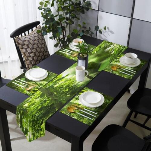 Green Leaves Tree Jungle Wedding Table Runner Table Mat Table Flag Tea Cabinet Cover Dustproof Tablecloth Home Decor