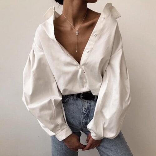 Women-blouses Button Up Solid Shirt Women Tops Casual Womens Long Lantern Sleeve Tops Womens Shirts Office Lady White Black