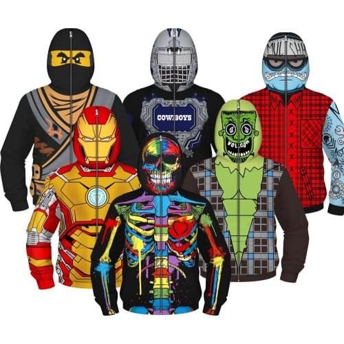 Funny Cosplay Costume Children Zipper Super Halloween Cosplay Jackets Hoodies for Girls Childrens Sweatshirts Zipper Up Jackets